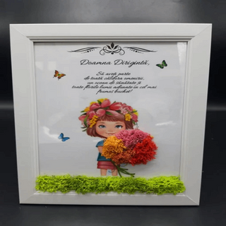 Tablou cu licheni doamna diriginta fetita - 15x20