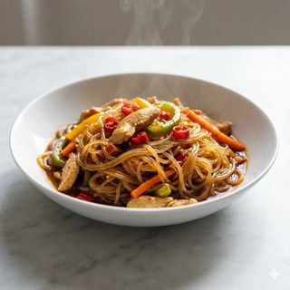 298.Spaghetti di soia con pollo piccante
