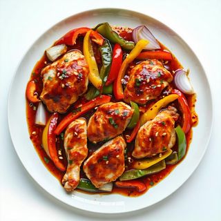 240.-Pollo con salsa piccante pollo, peperoni, cipolla e salsa pi