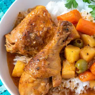 Quarter Chicken (Stewed) with Rice, Ugali or Chapati