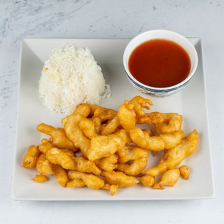 G63. Pohana piletina sa slatko kiselim umakom + Riža