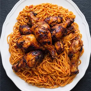 Jollof Spaghetti and Chicken