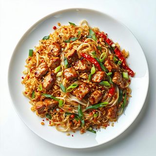 Spaghetti di riso saltato con maiale piccante