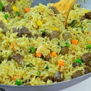 Fried Rice mixed with beef cubes 