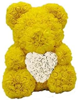 Orso con fiori finti e cuore giallo