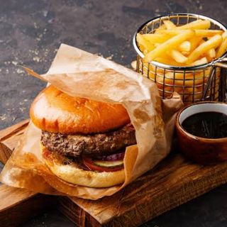 Classic Beef and fried egg Burger + A pack of fries + A cold soda