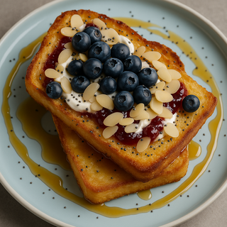 Yoghurt greco, marmellata ai lamponi, chia, lamelle di mandorla e mirtilli