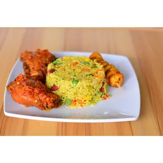 Fried Rice plantain coleslaw & chicken