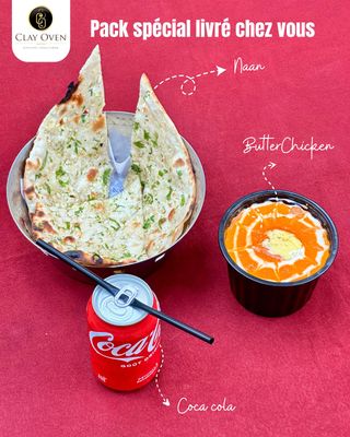 Butter Chicken + Pain indien + Coca-Cola