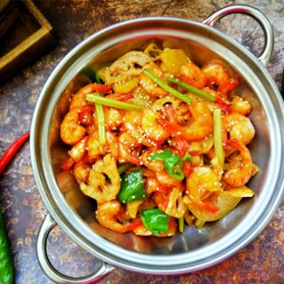 183. Sartén De Gambas Y Verduras Mixtas