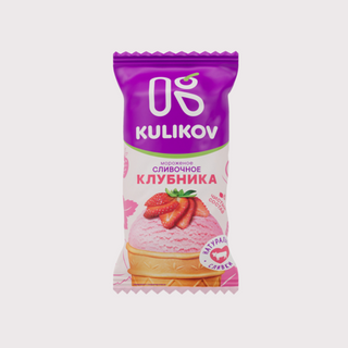 Мороженое «Сливочное с клубникой» в вафельном стаканчике (90 гр.)