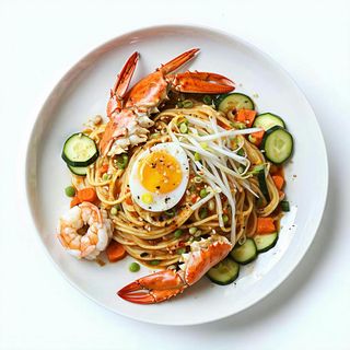 37. Spaghetti di soia alla piastra con frutti di mare