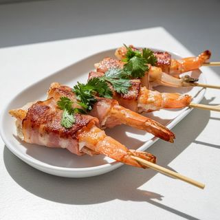 Brochette De Gambas Enrobées De Bacon