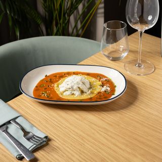 Grand ravioli cu creveți și vită 