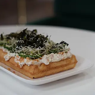 Savory "non-tuna" waffle and wakame