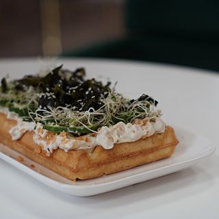 Savory "non-tuna" waffle and wakame