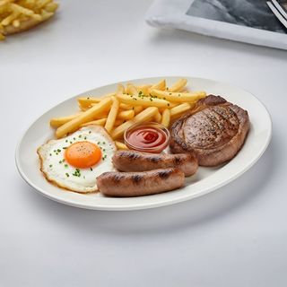 Chips, Egg, Sausage & Steak