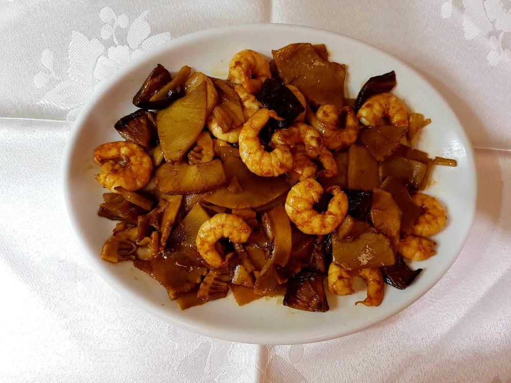 Gambas Con Bambú Y Setas Chinas