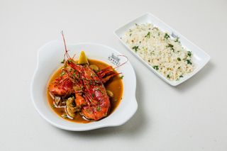 Camarão Grelhado com Arroz de Coentros