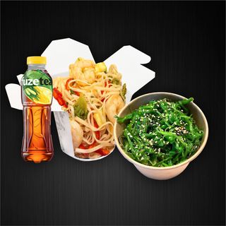 COMBO#3 : Creveți cu legume, chuka salat + fuze tea