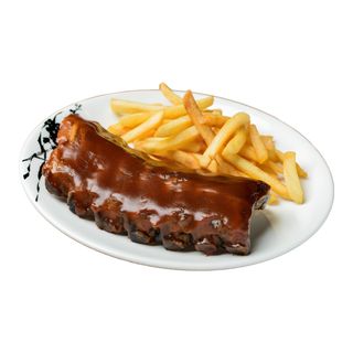 Бавно печени свински ребърца глазирани с барбекю сос (450гр)