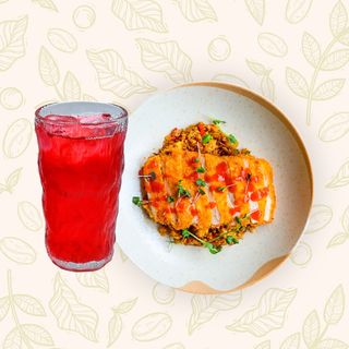 Акция Жареный рис с курочкой + морс 