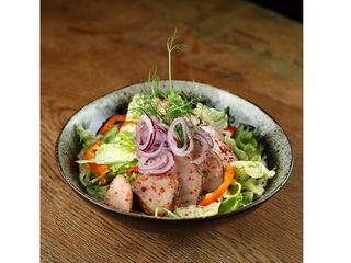 Стейк салат зі свинної вирізки на овочевій подушці (300g)