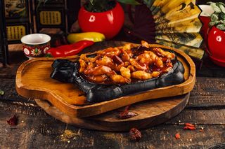 H4-შემწვარი კრევეტები "თიებანი" ტკბილ-ცხარე სოუსით