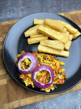 Fried Yam & Egg Sauce