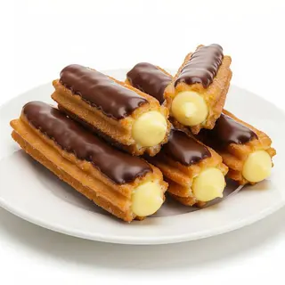 Churro relleno de crema de vainilla bañado en chocolate (1 ud.)