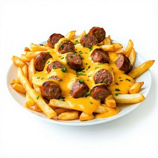 Patatas Fritas + Salchichas + Salsa Queso Cheddar