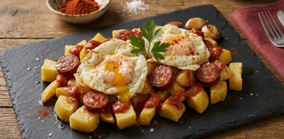 Huevos Rotos Con Chistorra Y Patatas Bravas