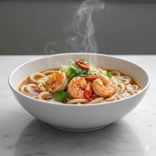 Udon con gamberi