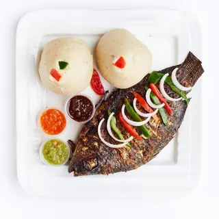 Tilapia Whole Dry Fry / Rice & Greens
