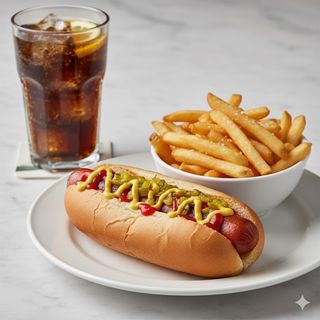 Plato De Hot Dog Con Patatas Y Refresco