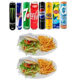 2 Hamburguesas + 2 Patatas + 2 bebidas