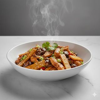 Maiale funghi e bambù