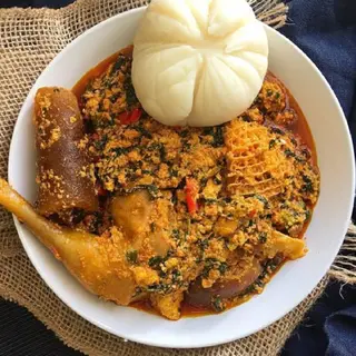 Egusi Soup with Goat Meat & Swallow