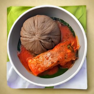 Amala, Ewedu, and Cat Fish