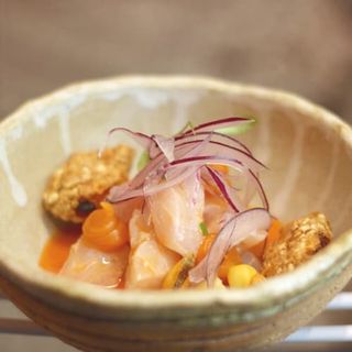 Ceviche costero de corvina con leche de tigre de rocoto