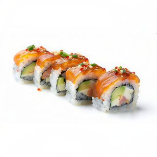 281.Uramaki de tataki de atún, aguacate y cebolla frita (8 uds)