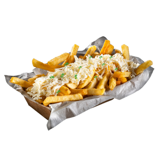 Cartofi prăjiți cu telemea și usturoi