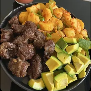 Fried Irish, Deep Fried Goat Meat & Avocado