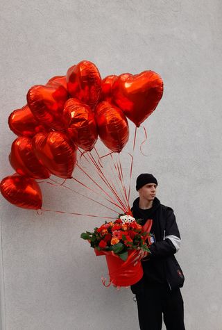 Flower box kolorowych kwiatów +balony z helem,rozmiar L