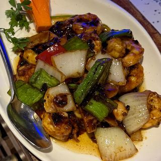 Langostinos Con Salsa Judías Negras