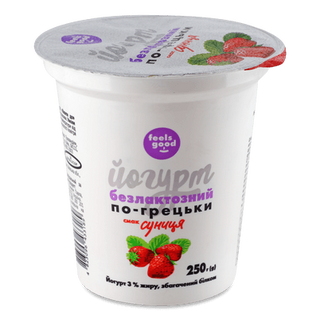 Йогурт Feels good По-грецьки смак суниця безлактозний 3% (250г)