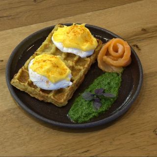 Potato waffle with salmon