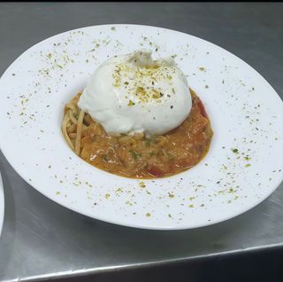 Gamberetti , pistacchio e burrata