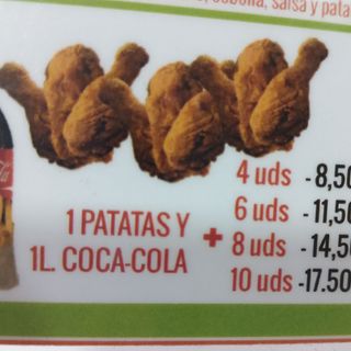 8.Piezas De Pollo Frito(8 Uds.)Con patatas y Coca-Cola  botella 1L
