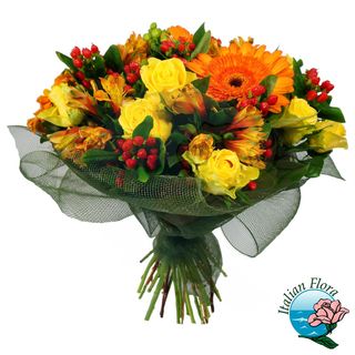 Bouquet di fiori misti stagionali gialli e arancio